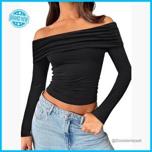 Off Shoulder Crop Top Long Sleeve Slim Fit Y2K Sexy Going Out T-Shirt